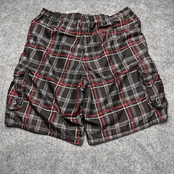 OP Mens Plaid Cargo Shorts L/G 36-38" Elastic Waist Drawstring Swim Trunks - Picture 10 of 14